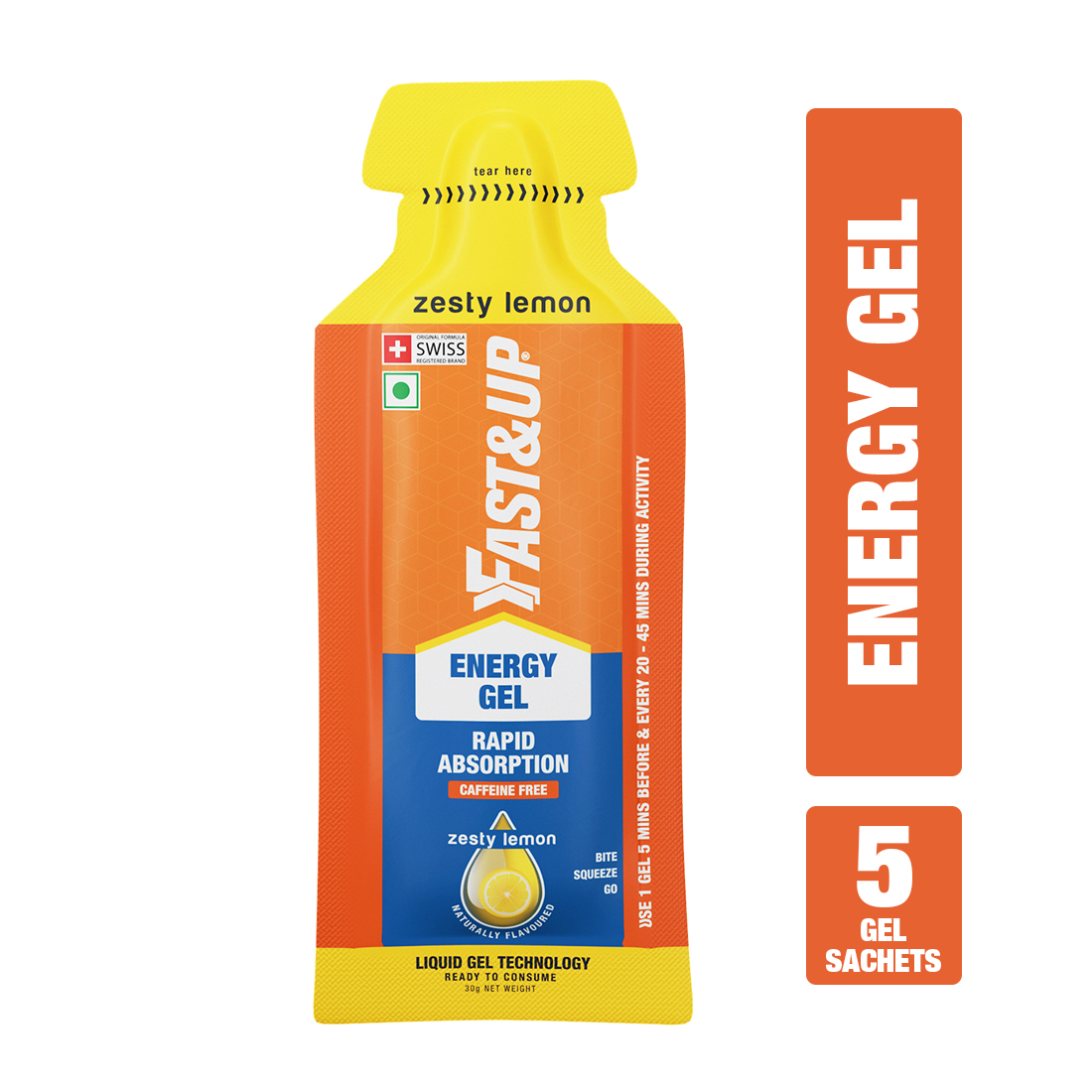 Fast&Up Energy Gel- Zesty Lemon Flavor- Instant Energy Booster -Improved Endurance And Performance